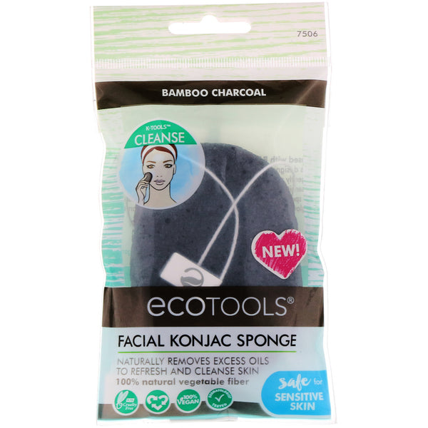 EcoTools, Facial Konjac Sponge, Bamboo Charcoal, 1 Sponge - The Supplement Shop