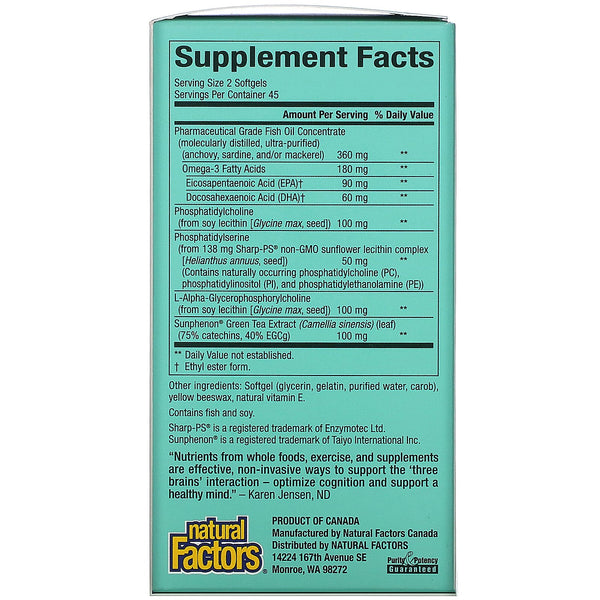 Natural Factors, 3 Brains, Higher Thoughts, 90 Softgels - The Supplement Shop