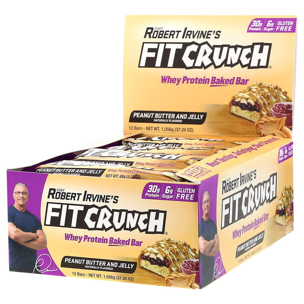 FITCRUNCH, Whey Protein Baked Bar, Peanut Butter and Jelly, 12 Bars, 3.10 oz (88 g) Each - The Supplement Shop