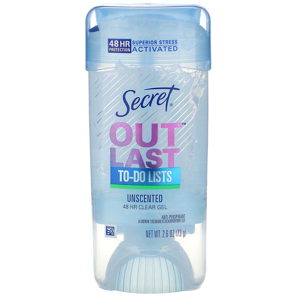 Secret, Outlast, 48 Hour Clear Gel Deodorant, Unscented, 2.6 oz (73 g) - The Supplement Shop