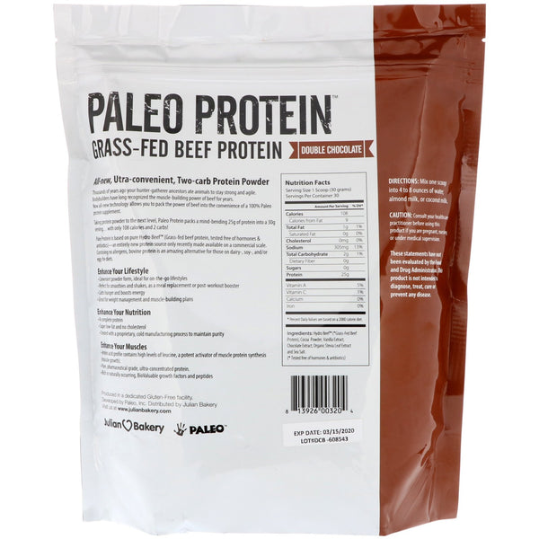 Julian Bakery, Paleo Protein, Grass-Fed Beef Protein, Double Chocolate, 2 lbs (907 g) - The Supplement Shop