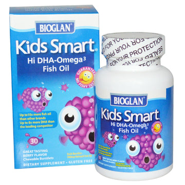 Bioglan, Kids Smart, Hi DHA-Omega 3 Fish Oil, Great Tasting Berry Flavor, 30 Chewable Burstlets