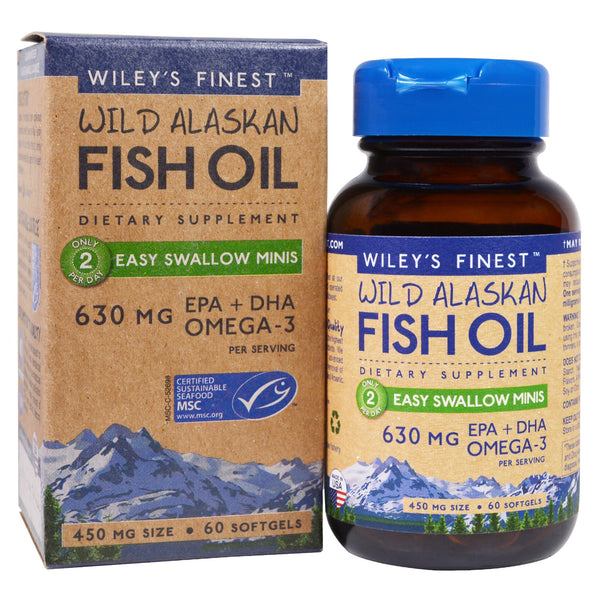 Wiley's Finest, Wild Alaskan Fish Oil, Easy Swallow Minis, 450 mg, 60 Softgels - The Supplement Shop