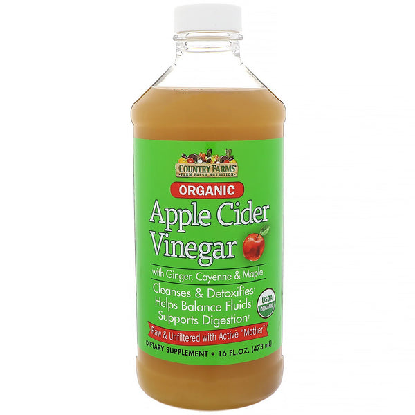 Country Farms, Organic, Apple Cider Vinegar with Ginger, Cayenne & Maple, 16 fl oz (473 ml) - The Supplement Shop