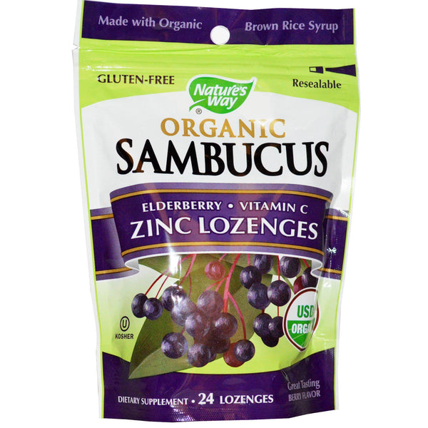 Nature's Way, Organic Sambucus, Zinc Lozenges, Delicious Berry, 24 Lozenges - The Supplement Shop