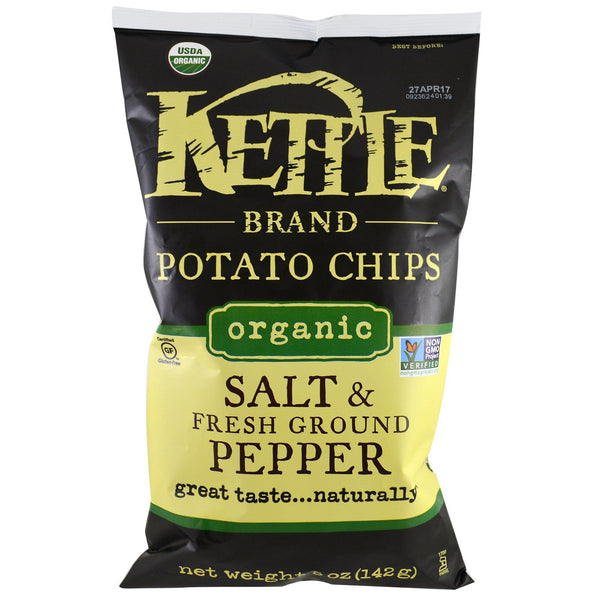 Kettle Foods, Organic Potato Chips, Salt and Fresh Ground Pepper, 5 oz (142 g) - The Supplement Shop