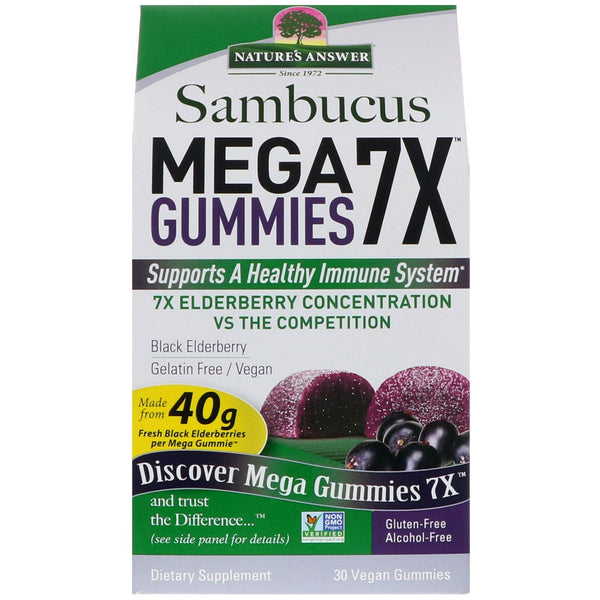 Nature's Answer, Sambucus Mega Gummies 7X, Black Elderberry, 30 Vegan Gummies - The Supplement Shop