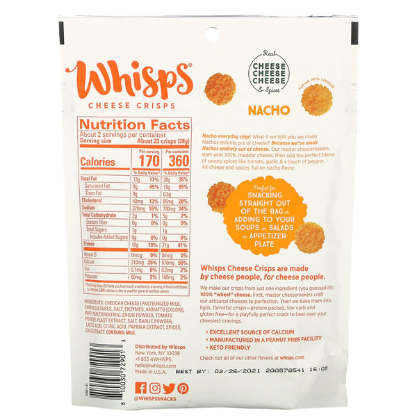 Whisps, Nacho Cheese Crisps, 2.12 oz (60 g) - The Supplement Shop