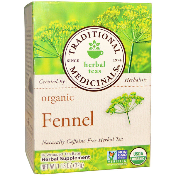 Traditional Medicinals, Herbal Teas, Organic Fennel Tea, Naturally Caffeine Free, 16 Wrapped Tea Bags, 1.13 oz (32 g) - The Supplement Shop