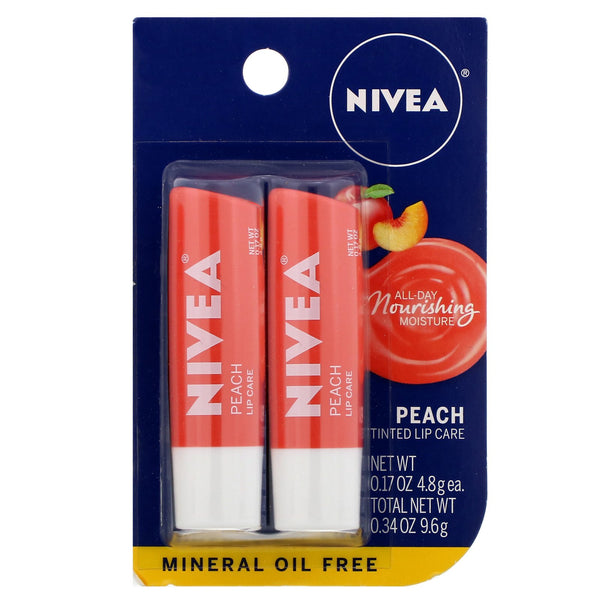 Nivea, Tinted Lip Care, Peach, 2 Pack, 0.17 oz (4.8 g) Each - The Supplement Shop