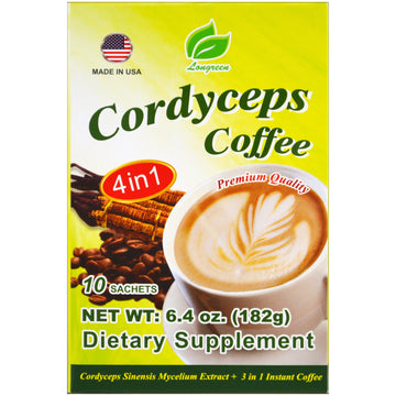 Longreen, 4 in 1 Cordyceps Coffee, 10 Sachets, 6.4 oz (182 g)