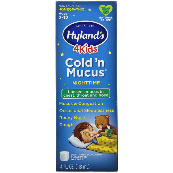 Hyland's, 4 Kids, Cold 'n Mucus Nighttime, Ages 2-12, 4 fl oz (118 ml) - The Supplement Shop