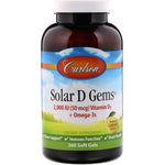 Carlson Labs, Solar D Gems, Vitamin D3 + Omega-3s, Natural Lemon Flavor, 50 mcg (2,000 IU), 360 Soft Gels - The Supplement Shop