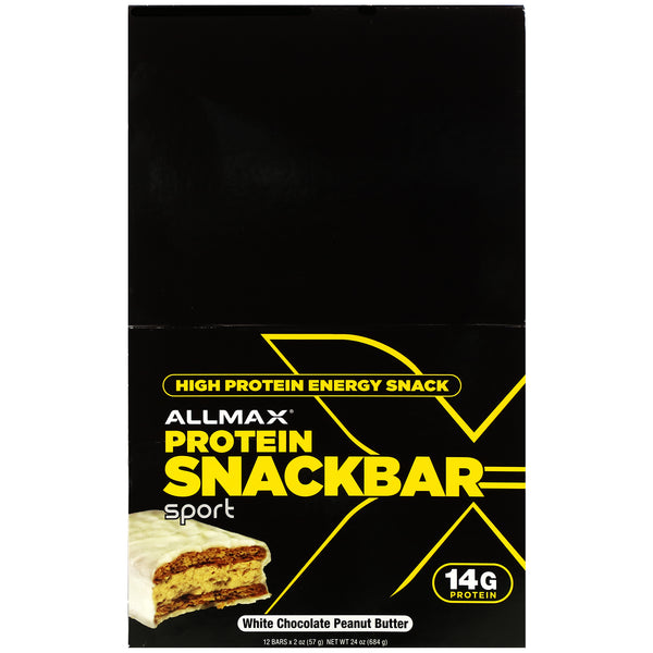 ALLMAX Nutrition, High Protein Energy Snack, Protein Bar, White Chocolate Peanut Butter, 12 Bars, 2 oz (57 g) Each - The Supplement Shop