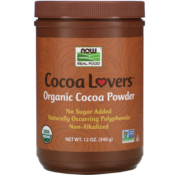 Now Foods, Real Food, Cocoa Lovers, Organic Cocoa Powder, 12 oz (340 g) - The Supplement Shop