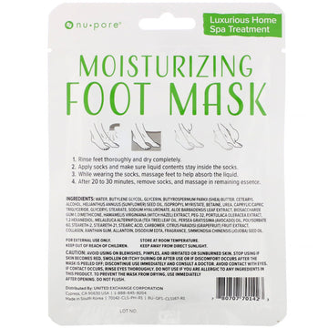 Nu-Pore, Moisturizing Foot Mask, One Size Fits Most, 1 Pair