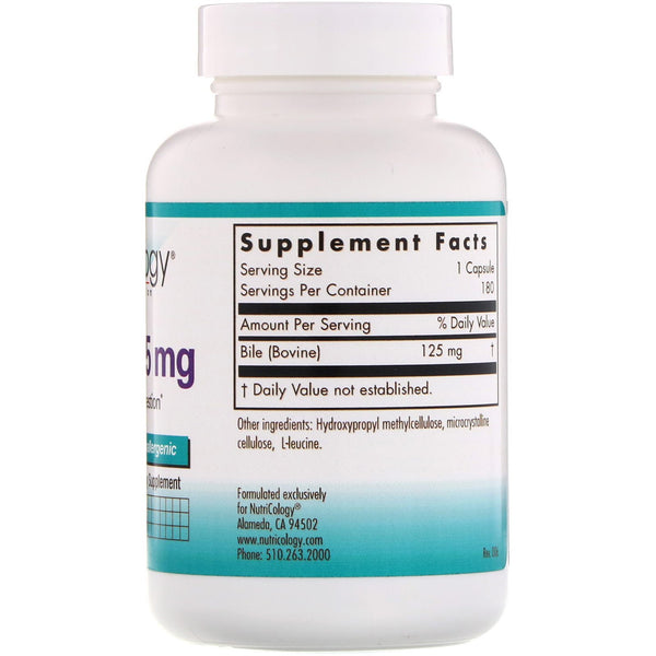 Nutricology, Ox Bile, 125 mg, 180 Vegicaps - The Supplement Shop