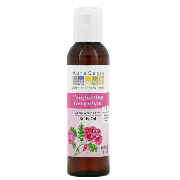 Aura Cacia, Aromatherapy Body Oil, Comforting Geranium, 4 fl oz (118 ml) - The Supplement Shop