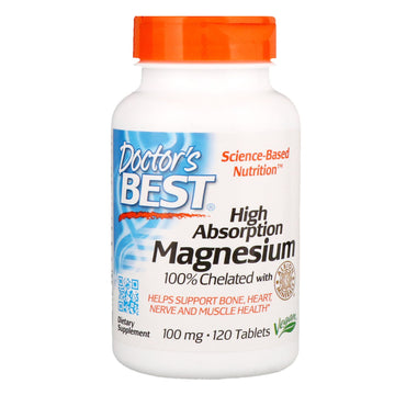 Doctor's Best, High Absorption Magnesium 100% Chelated with Albion Minerals, 100 mg, 120 Tablets