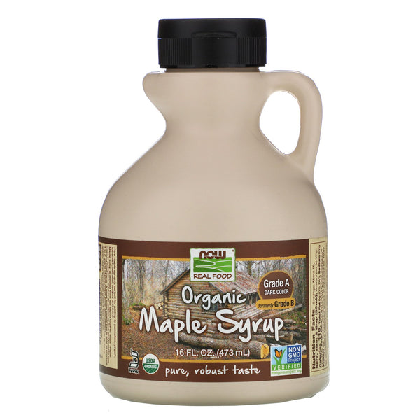 Now Foods, Real Food, Organic Maple Syrup, Grade A, Dark Color, 16 fl oz (473 ml) - The Supplement Shop