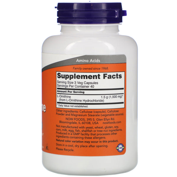 Now Foods, L-Ornithine, 500 mg, 120 Veg Capsules - The Supplement Shop
