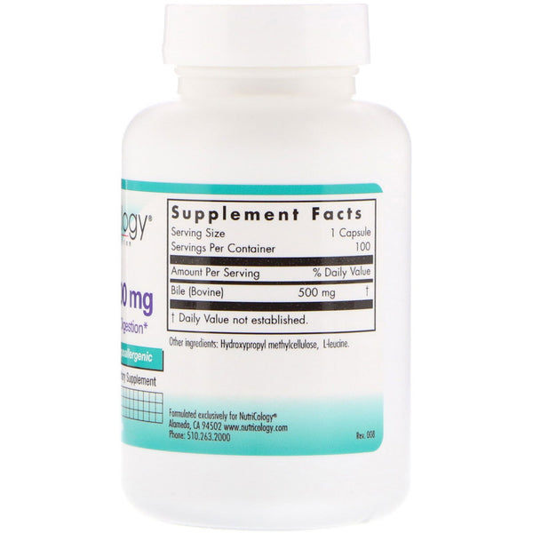 Nutricology, Ox Bile, 500 mg, 100 Vegicaps - The Supplement Shop