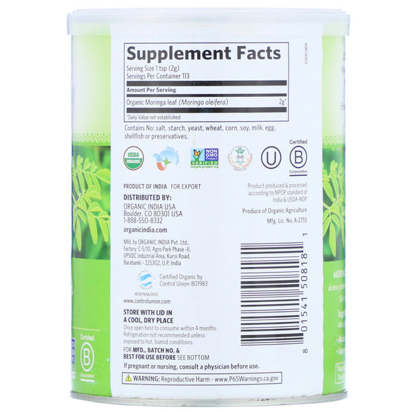 Organic India, Moringa, 8 oz (226 g) - The Supplement Shop