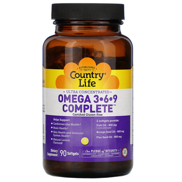 Country Life, Ultra Concentrated Omega 3-6-9 Complete. Natural Lemon, 90 Softgels