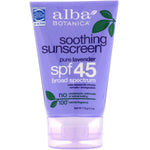 Alba Botanica, Soothing Sunscreen, SPF 45, Pure Lavender, 113 g (4 oz) - The Supplement Shop