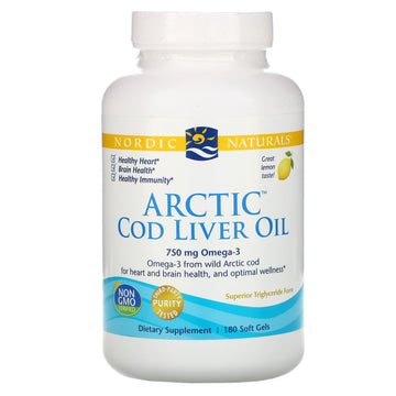 Nordic Naturals, Arctic Cod Liver Oil, Lemon, 1000 mg, 180 Soft Gels