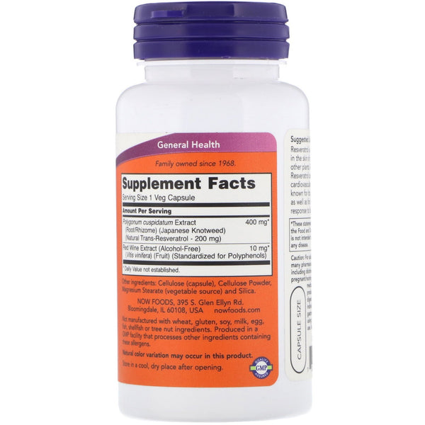 Now Foods, Natural Resveratrol, 200 mg, 60 Veg Capsules - The Supplement Shop
