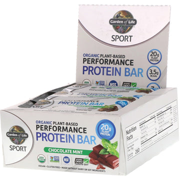 Garden of Life, Sport, Organic Plant-Based Performance Protein Bar, Chocolate Mint, 12 Bars, 2.5 oz (70 g) Each