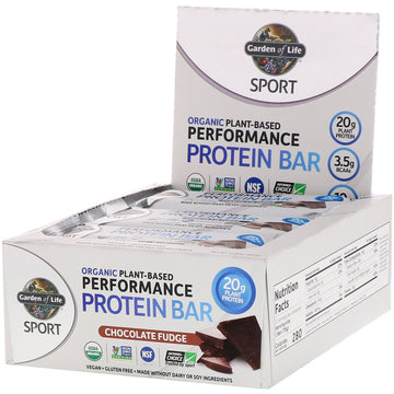 Garden of Life, Sport, Organic Plant-Based Performance Protein Bar, Chocolate Fudge, 12 Bars, 2.7 oz (75 g) Each