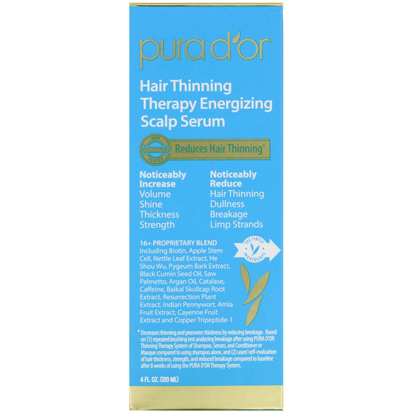 Pura D'or, Hair Thinning Therapy Energizing Scalp Serum, 4 fl oz (120 ml) - The Supplement Shop