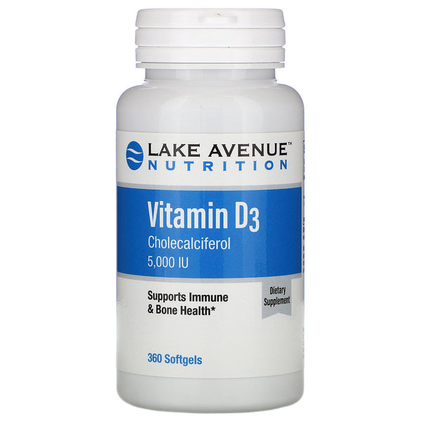 Lake Avenue Nutrition, Vitamin D3, 5,000 IU, 360 Softgels - The Supplement Shop