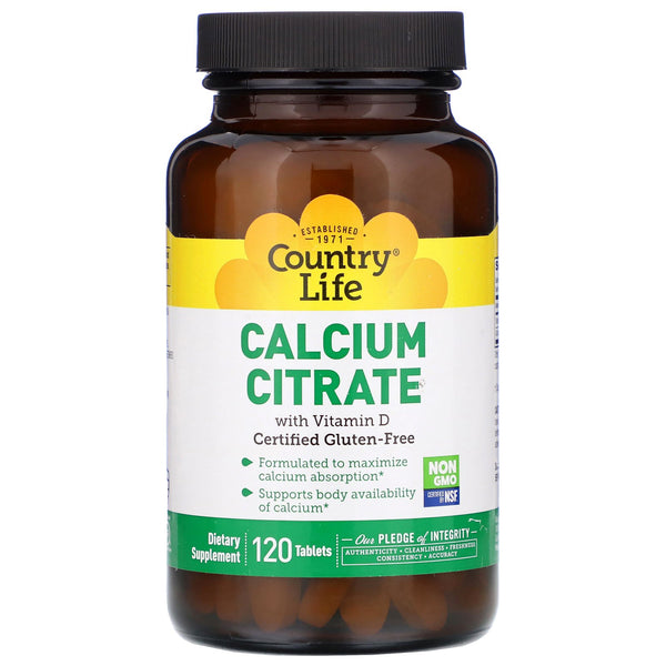 Country Life, Calcium Citrate with Vitamin D, 120 Tablets - The Supplement Shop