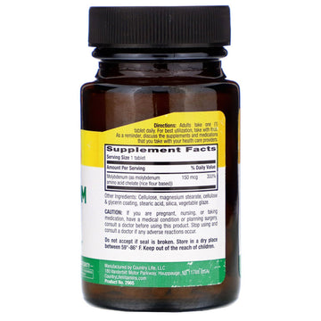 Country Life, Chelated Molybdenum, 150 mcg, 100 Tablets