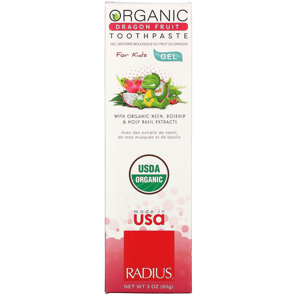 RADIUS, Organic Gel Toothpaste, For Kids, Dragon Fruit, 3 oz (85 g) - The Supplement Shop