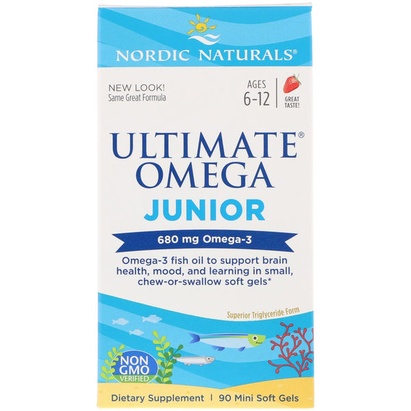 Nordic Naturals, Ultimate Omega Junior, Strawberry, 680 mg, 90 Mini Soft Gels - The Supplement Shop