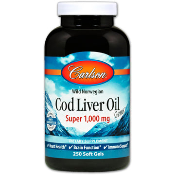 Carlson Labs, Wild Norwegian Cod Liver Oil Gems, Super, 1,000 mg, 250 Soft Gels