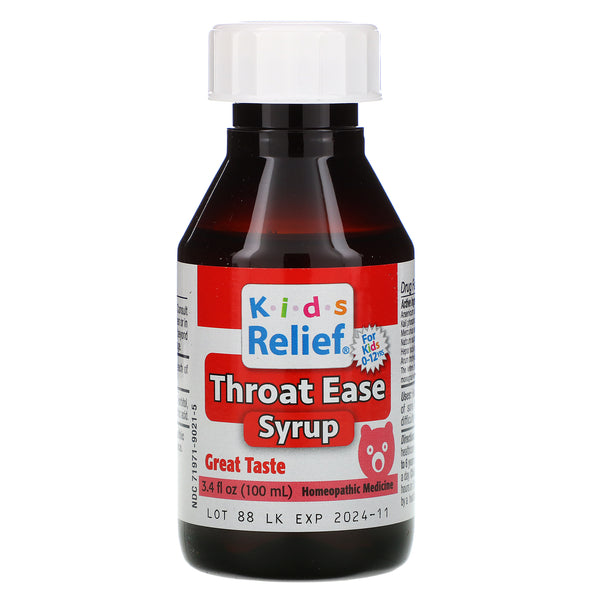 Homeolab USA, Kid's Relief, Throat Ease Syrup, 0-12 Yrs, 3.4 fl oz (100 ml) - The Supplement Shop