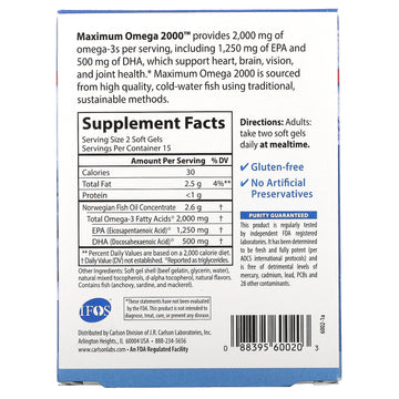 Carlson, Maximum Omega 2000, Natural Lemon, 30 Soft Gels (1,000 mg per Soft Gel)