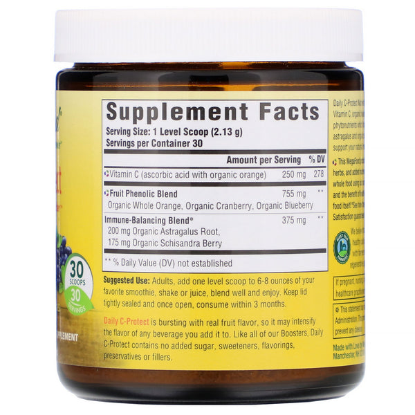 MegaFood, Daily C-Protect, Nutrient Booster Powder, Unsweetened, 2.25 oz (63.9 g) - The Supplement Shop