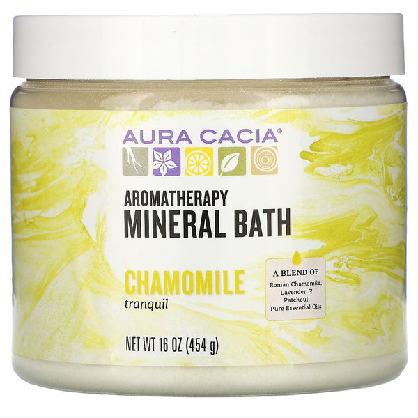 Aura Cacia, Aromatherapy Mineral Bath, Tranquil Chamomile, 16 oz (454 g) - The Supplement Shop