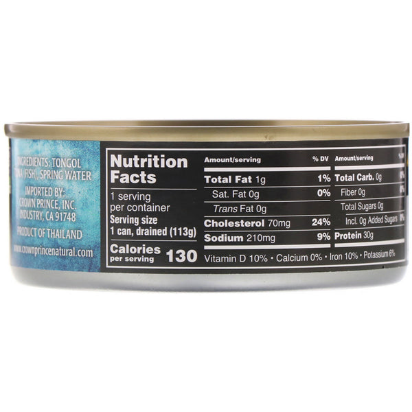 Crown Prince Natural, Tongol Tuna, Chunk Light - No Salt Added, In Spring Water, 5 oz (142 g) - The Supplement Shop
