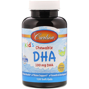 Carlson Labs, Kids Chewable DHA, Bursting Orange Flavor, 100 mg, 120 Soft Gels