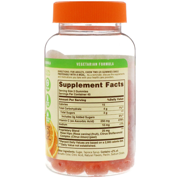 Sundown Naturals, Vitamin C Gummies with Rose Hips & Bioflavonoids, Orange Flavored, 90 Gummies - The Supplement Shop