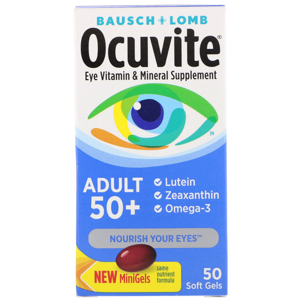 Bausch & Lomb, Ocuvite, Adult 50 +, Eye Vitamin & Mineral Supplement, 50 Soft Gels - The Supplement Shop