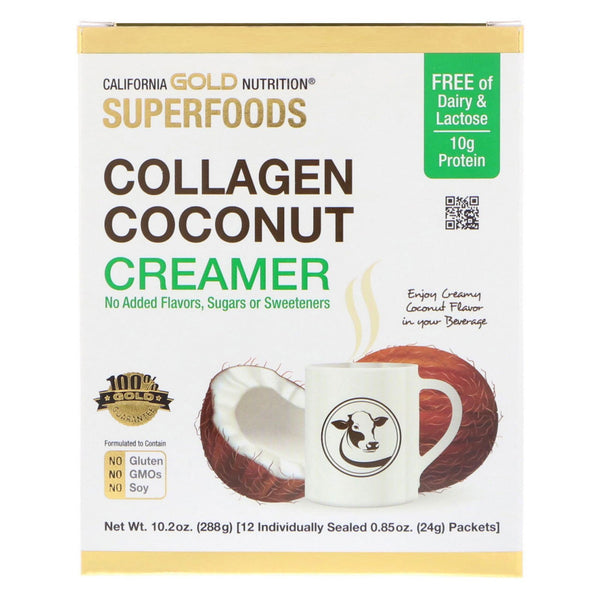 California Gold Nutrition, Superfoods, Collagen Coconut Creamer, Unsweetened, 12 Packets 0.85 oz (24 g) Each - The Supplement Shop