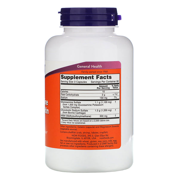 Now Foods, Glucosamine & Chondroitin with MSM, 180 Capsules - The Supplement Shop